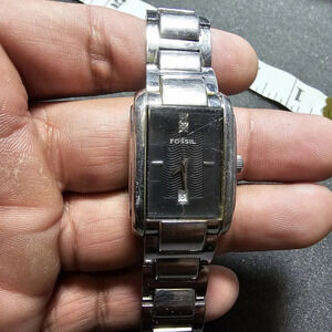 Fossil F2 Quartz Ladies Watch Rectangle Tank Date Just Diamond Accent Working he